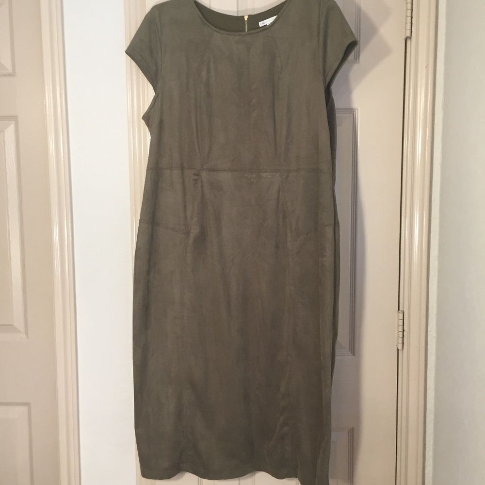 Women's Cato Suede Look Olive Dress, sz 16W
